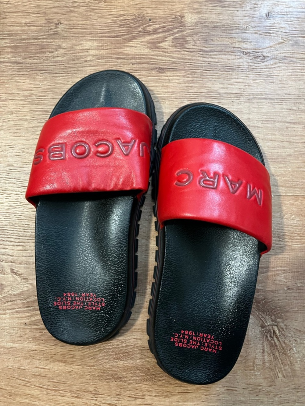 Marc Jacobs Red and Black Logo Slide Sandals